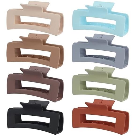 jaw clips 8 Pack Rectangle Large Hair Claw for Women and Girls Matte Nonslip - Picture 8 of 8